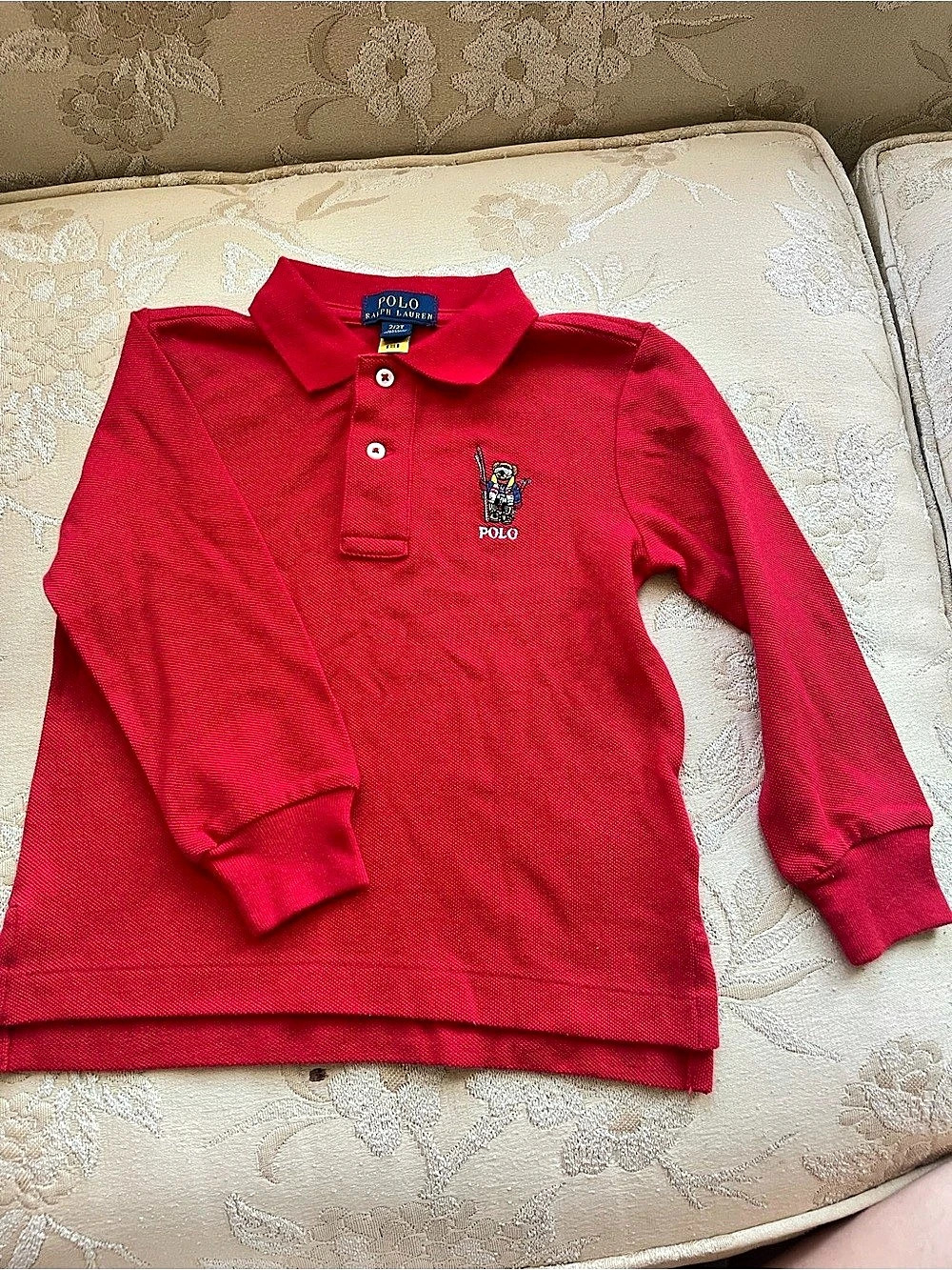 Polo Ralph Lauren Polo Bear Cotton Long-Sleeve Polo Shirt Boys 2T Red